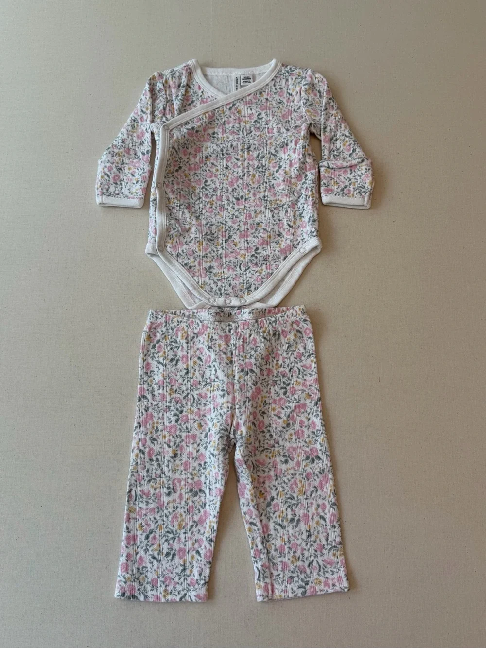 Janie and Jack Pink Floral Kimono Bodysuit & Leggings Set